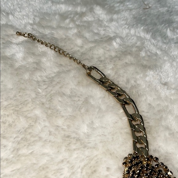 Huge Rhinestone Statement Necklace INC Brand in BlackTone Metal Waterfall Design - Picture 5 of 6